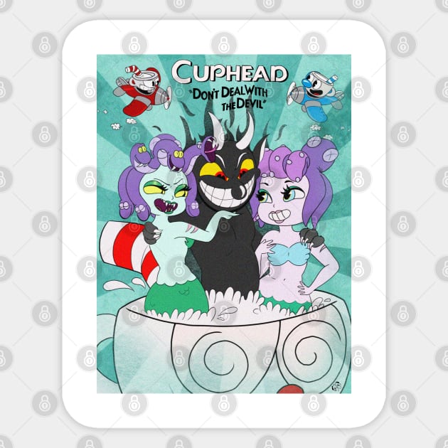 Cuphead, the Devil's jacuzzy Sticker by Brioche Bread